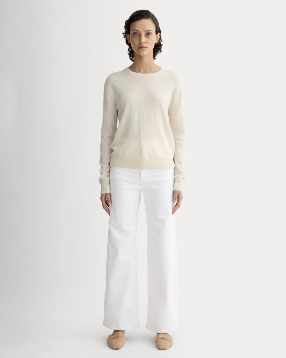 The Classic Crew in Cashmere in Bone — detail view