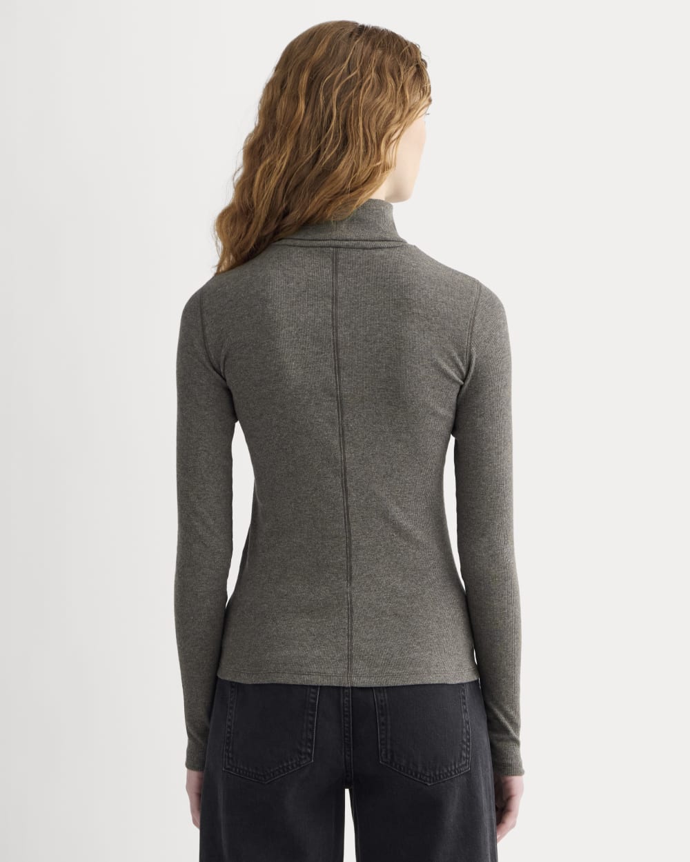 The Luxe Rib Turtleneck in Washed Heathered Fatigue — detail view