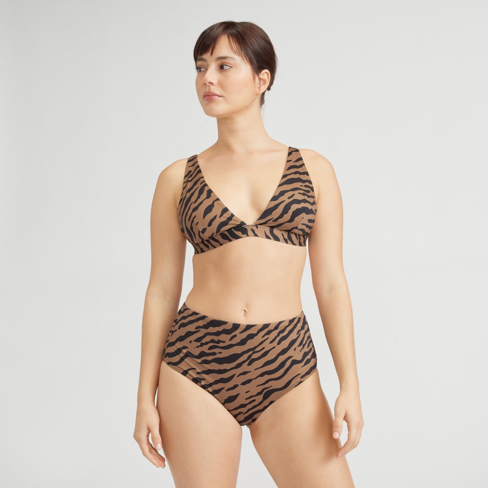 The ReNew Plunge Triangle Top in Tiger Stripe Toasted Coconut — detail view