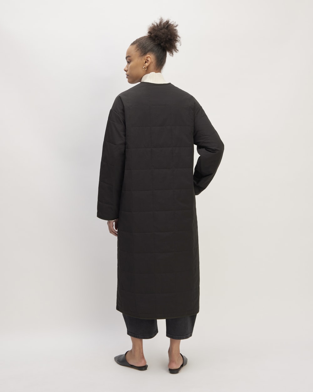 The ReNew Quilted Long Liner in Black — detail view
