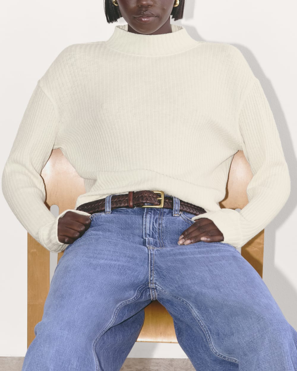 The Cozy Rib Funnel-Neck in Bone — detail view