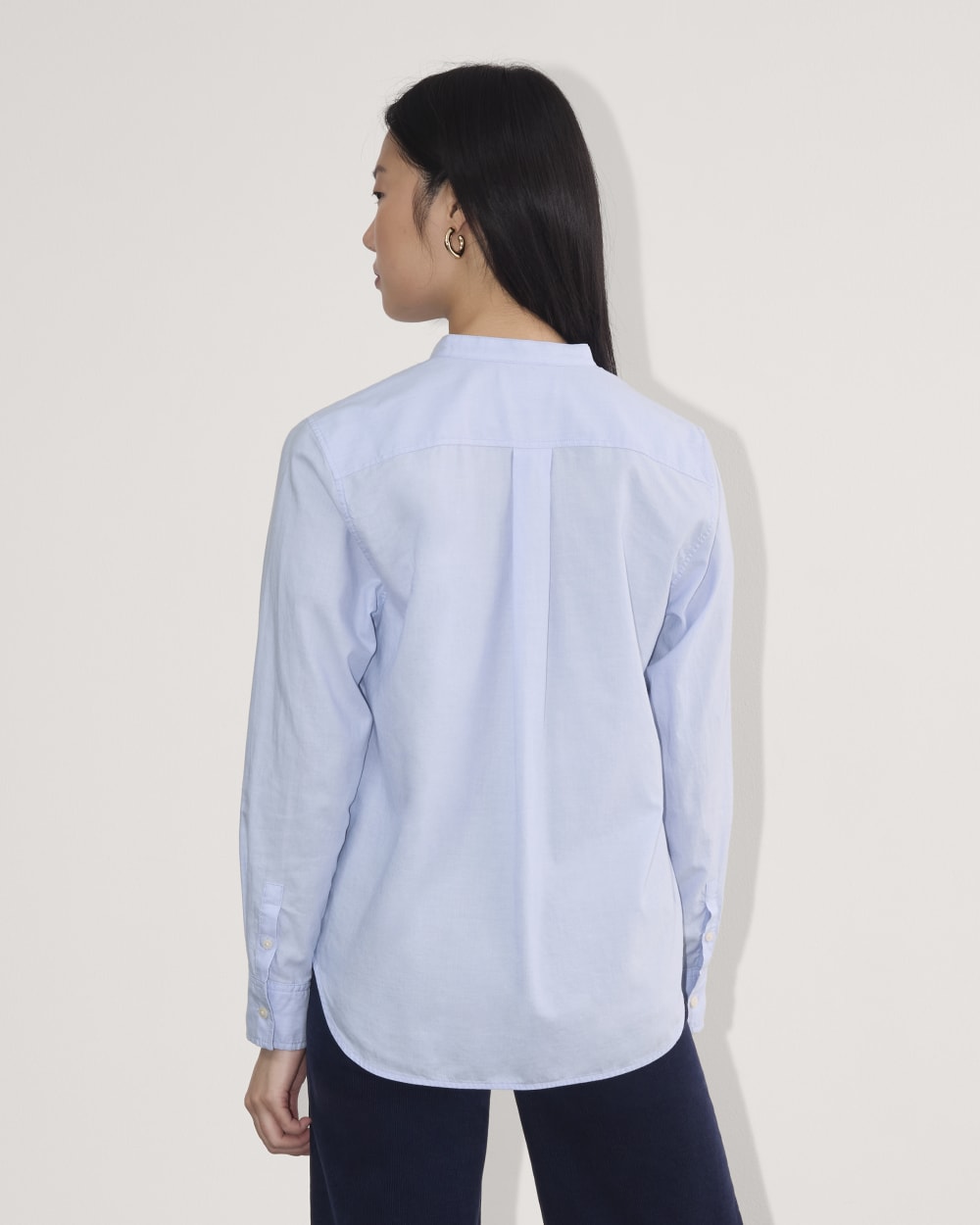 The Tuxedo Shirt in Silky Cotton in Light Blue — detail view