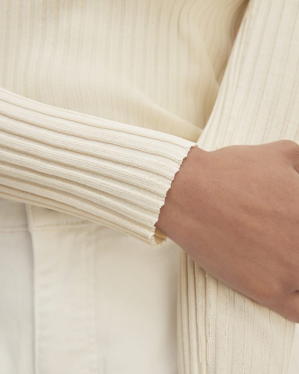 The Viscose Knit Crew in Beige — detail view