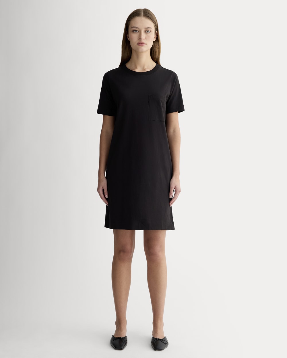 The Organic Cotton Weekend Tee Dress in Black — front view