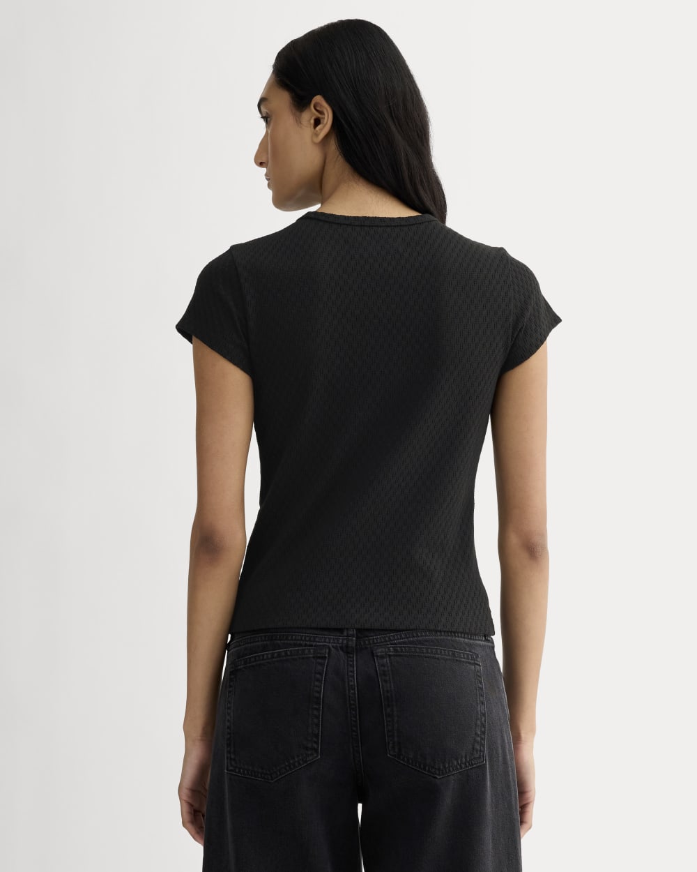 The Pointelle Short-Sleeve Tee in Black — detail view