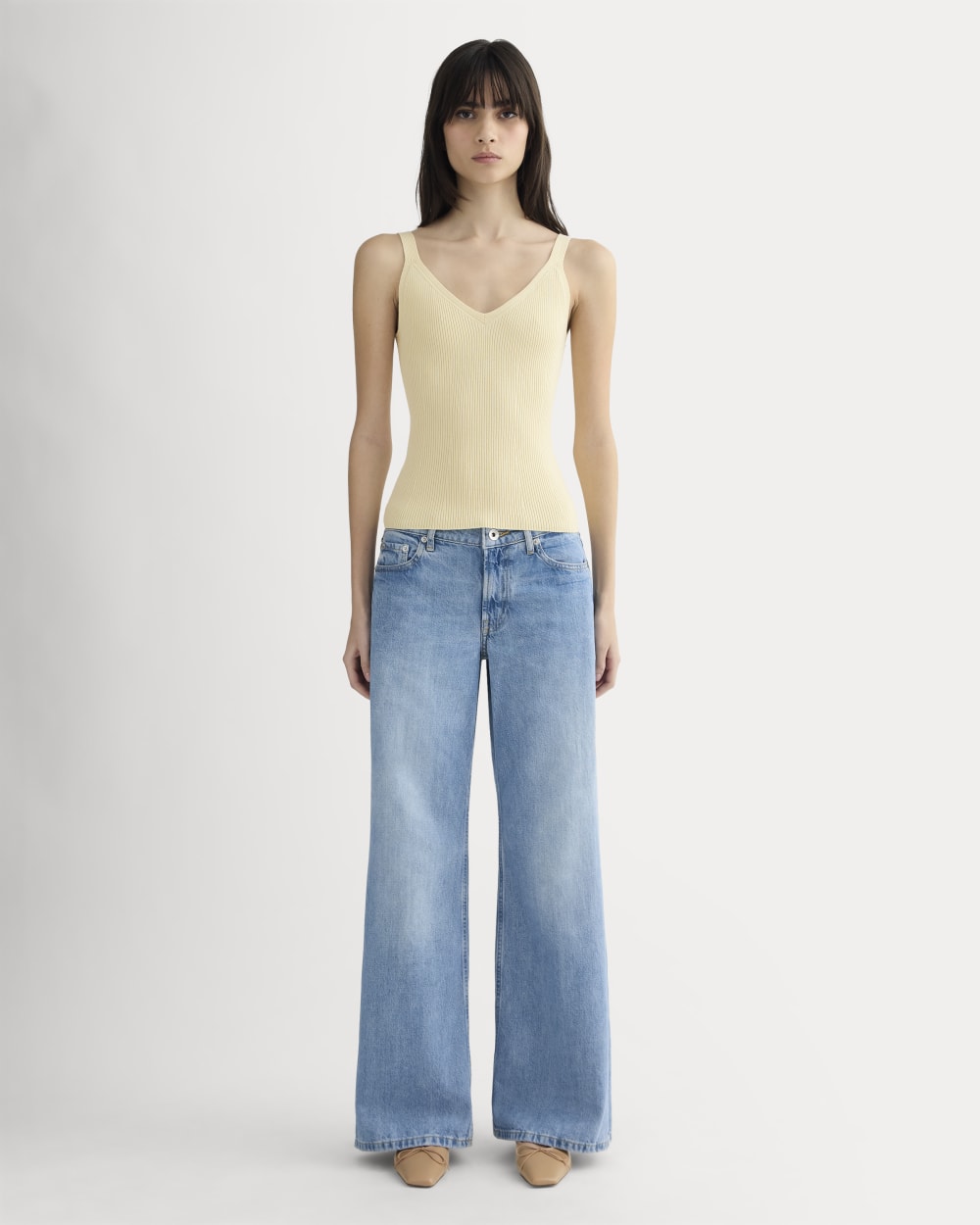 The Fine Knit Cami in Banana Crepe — detail view