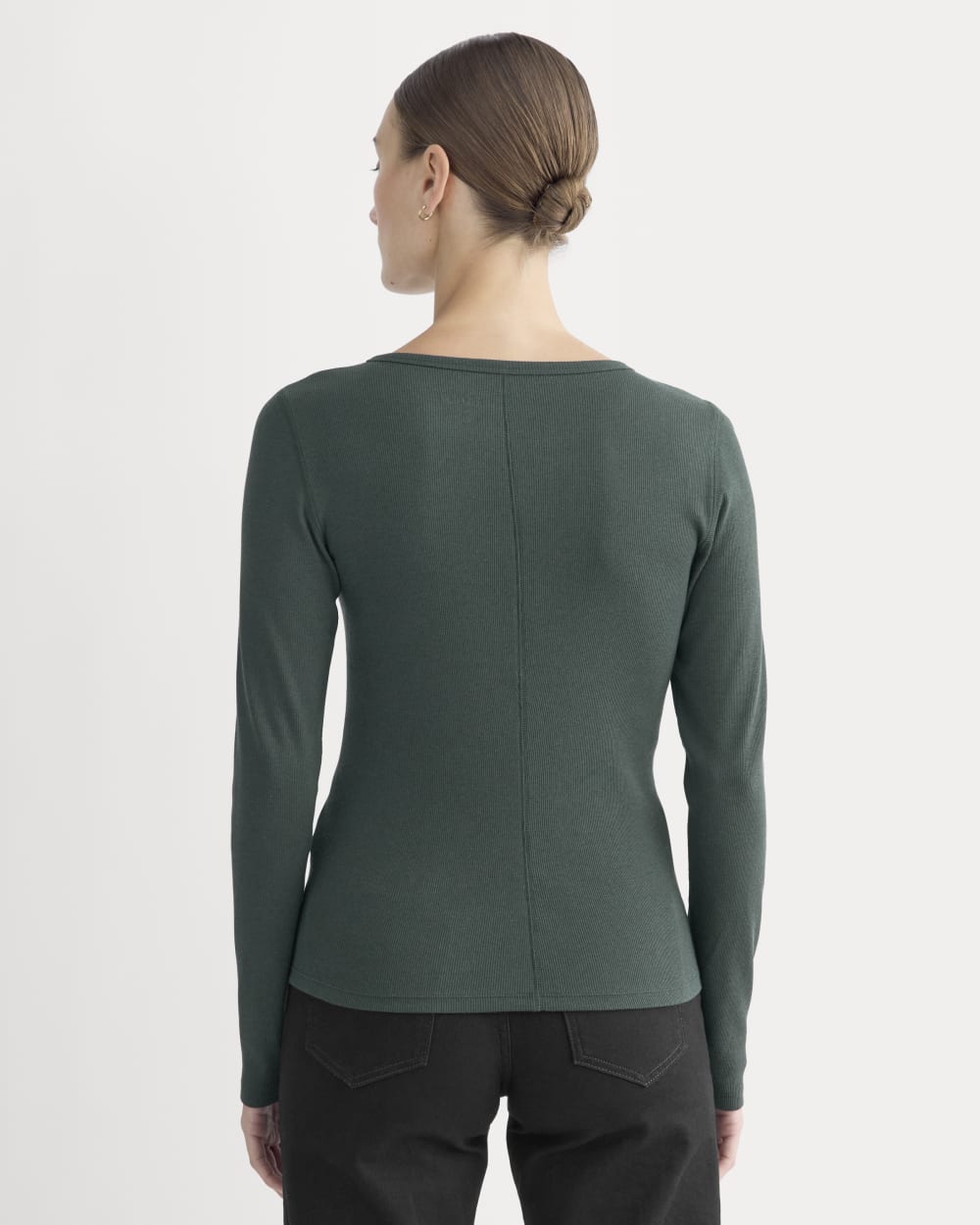 The Luxe Rib Long-Sleeve Crew in Heathered Dark Sea — detail view