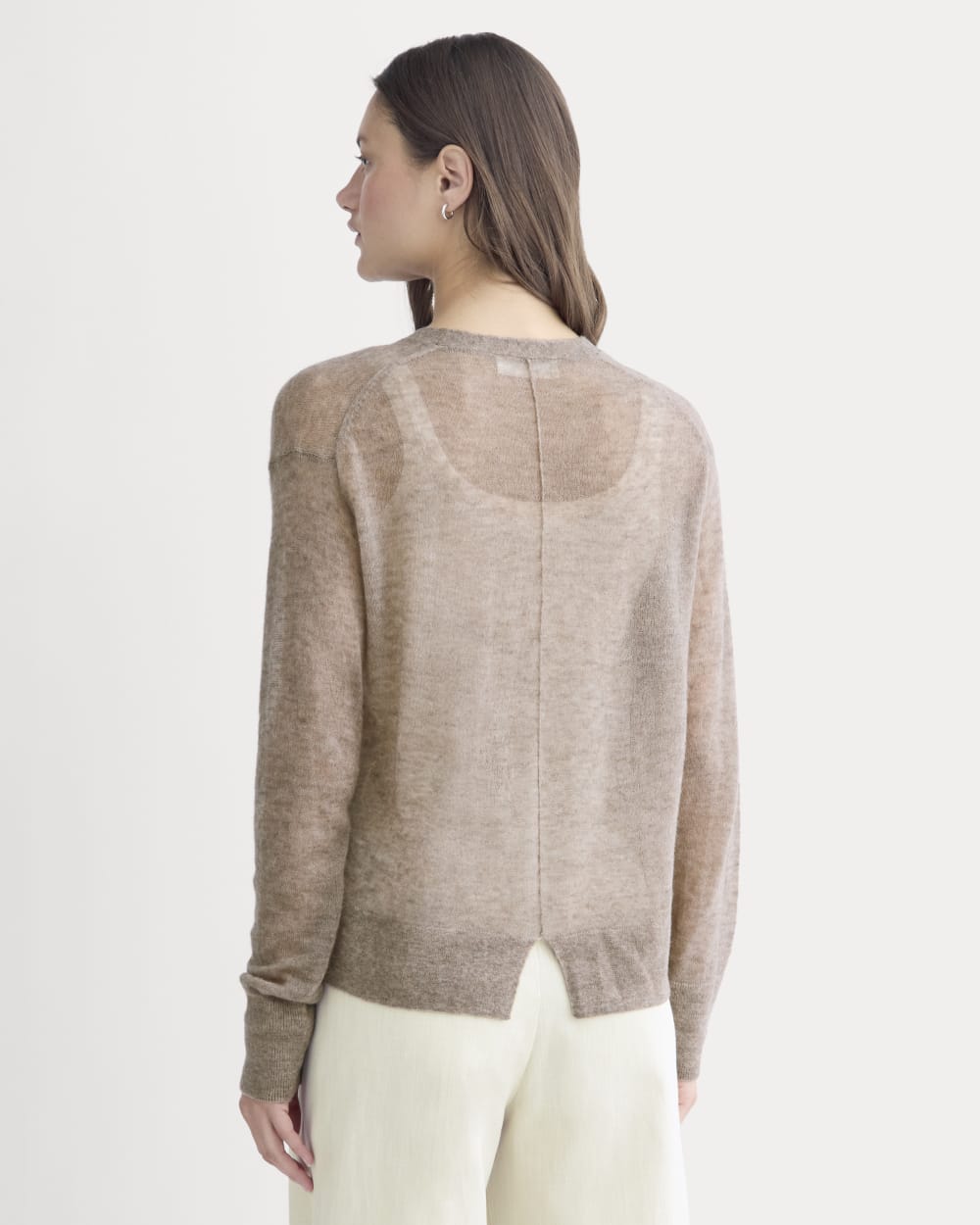 The Air Alpaca ™ High V Cardigan in Heathered Chocolate Chip — detail view