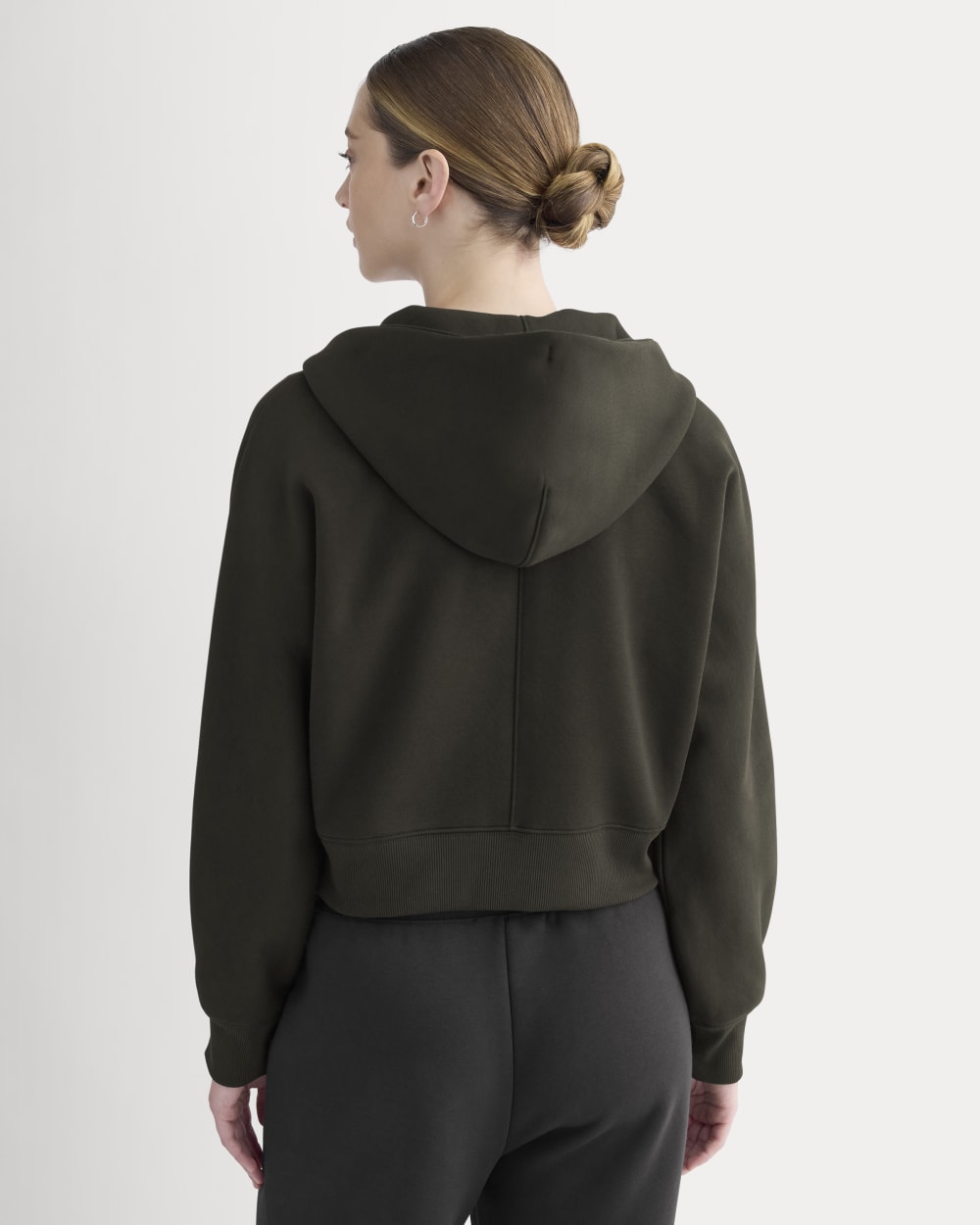 Luxe Fleece Full-Zip Cropped Hoodie in Black — detail view