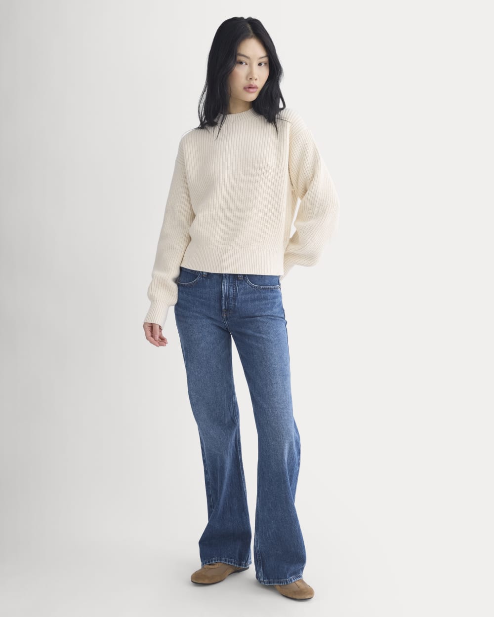 Cropped Ribbed Crew in Everyday Cotton in Canvas — detail view
