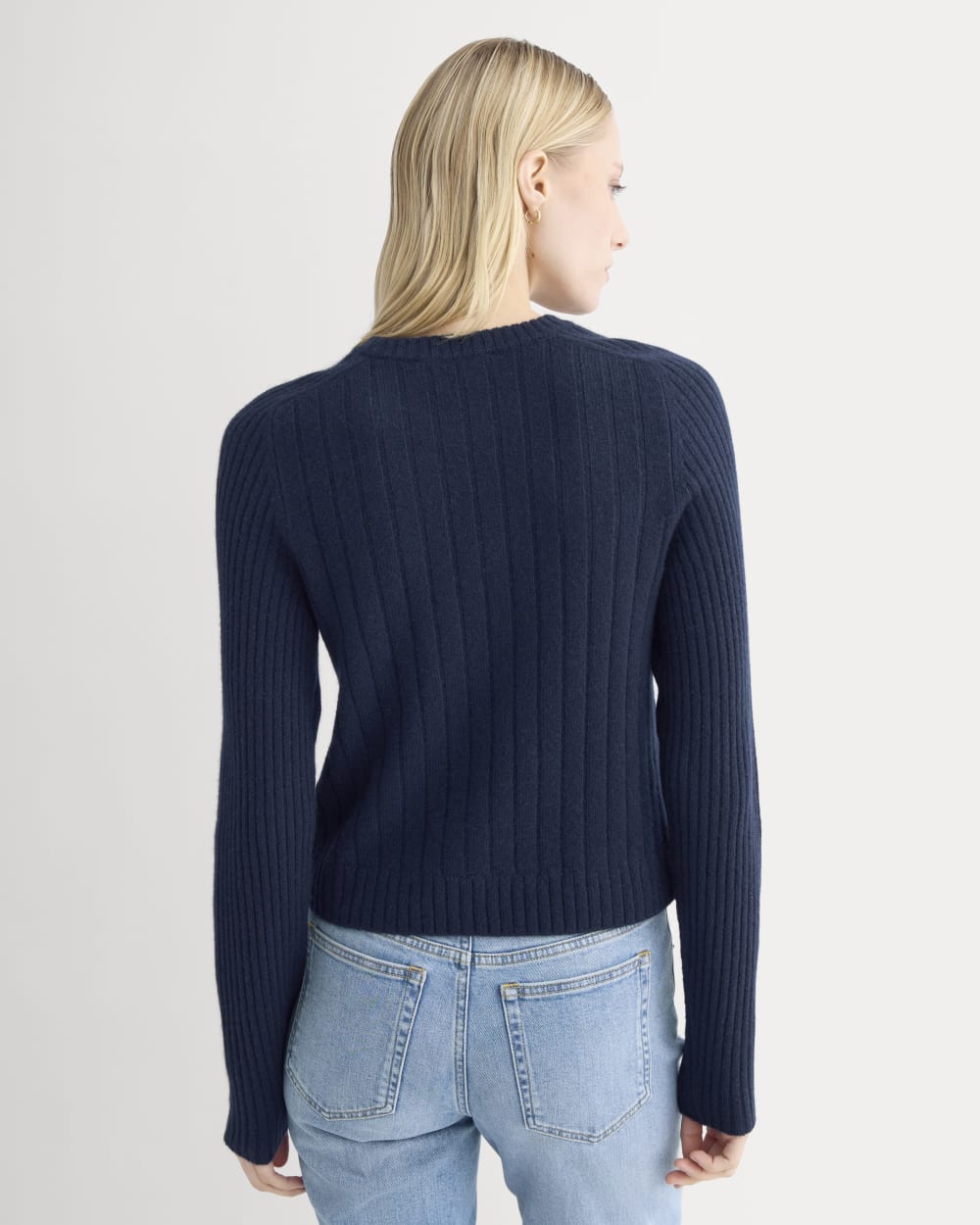 Mix Ribbed Crew in Cashmere in Navy — detail view