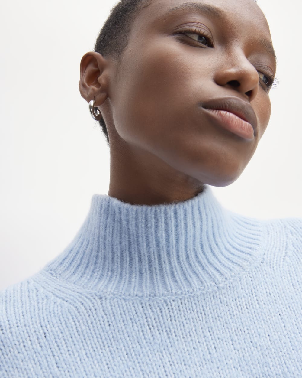 The Cloud Oversized Turtleneck in Chambray Blue — detail view