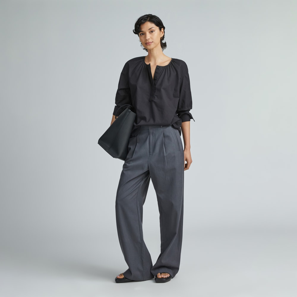 The Silky Cotton Balloon Sleeve Top in Black — detail view