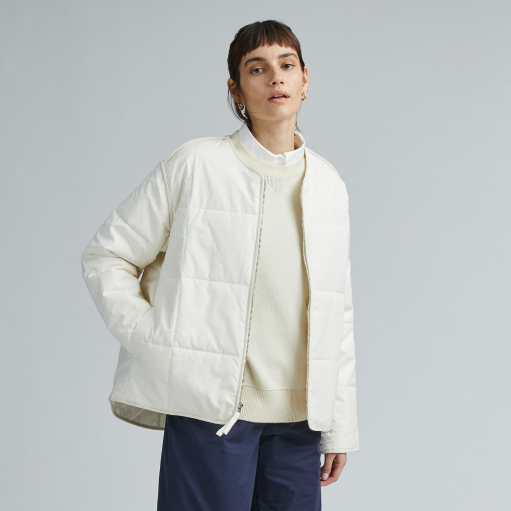 The Quilted Cotton Liner in Bone — front view