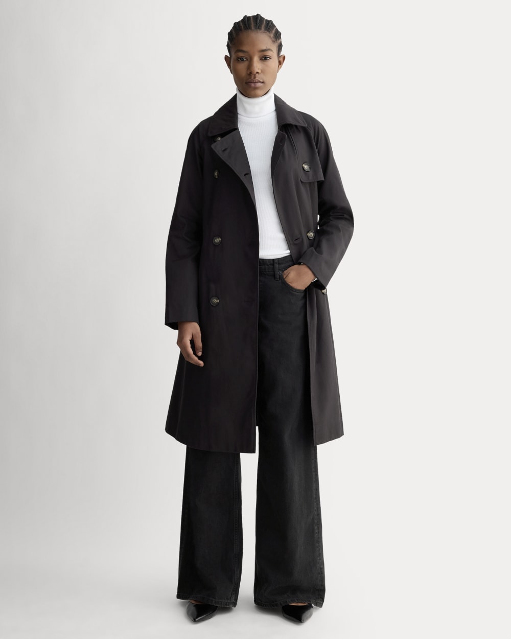 The Modern Trench Coat in Black — front view