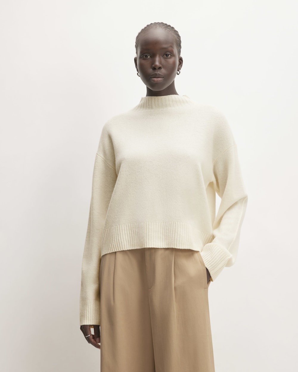 The Good Merino Wool Mockneck Sweater in Bone — front view