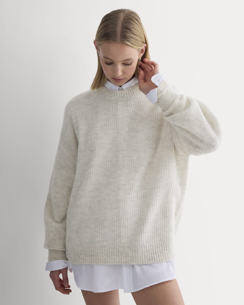 The Cocoon Crew in Alpaca in Almond — front view