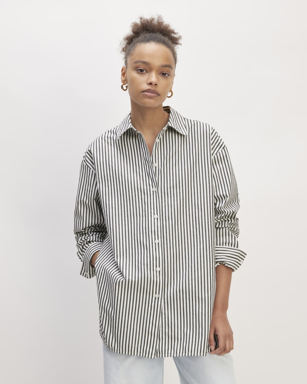 The Supima® Cotton Boyfriend Shirt in Optic White / Black — front view