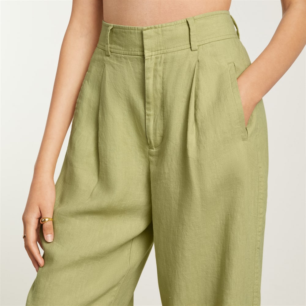 The Linen Way-High® Drape Pant in Leek — detail view