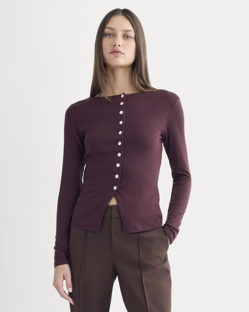Button-Up Top in Butterluxe in Deep Plum — front view