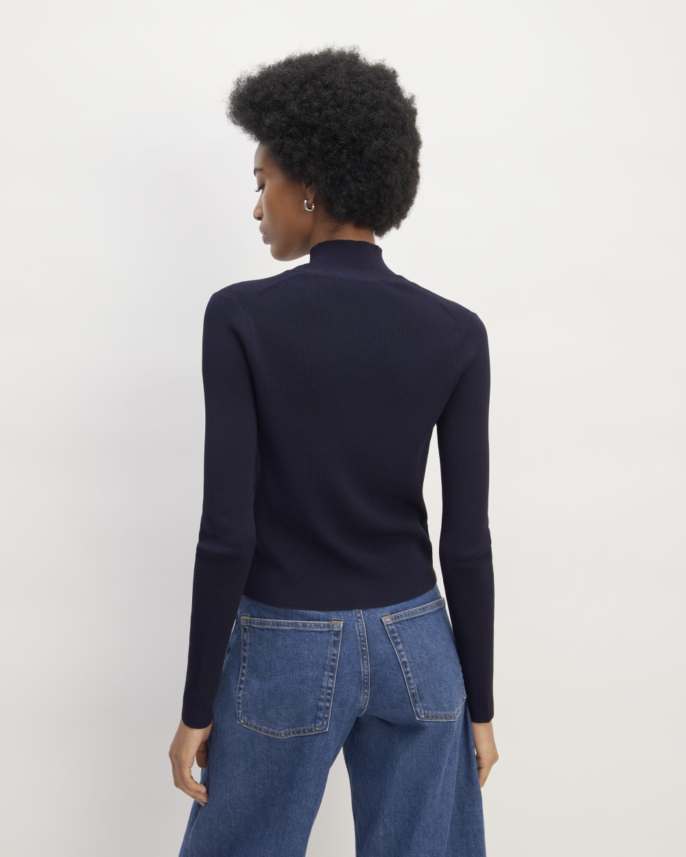 The Viscose Knit Cardigan in Navy — detail view