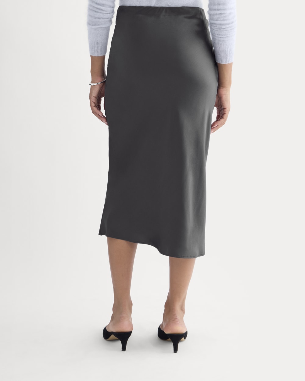 Slip Skirt in Silk Charmeuse in Graphite — detail view
