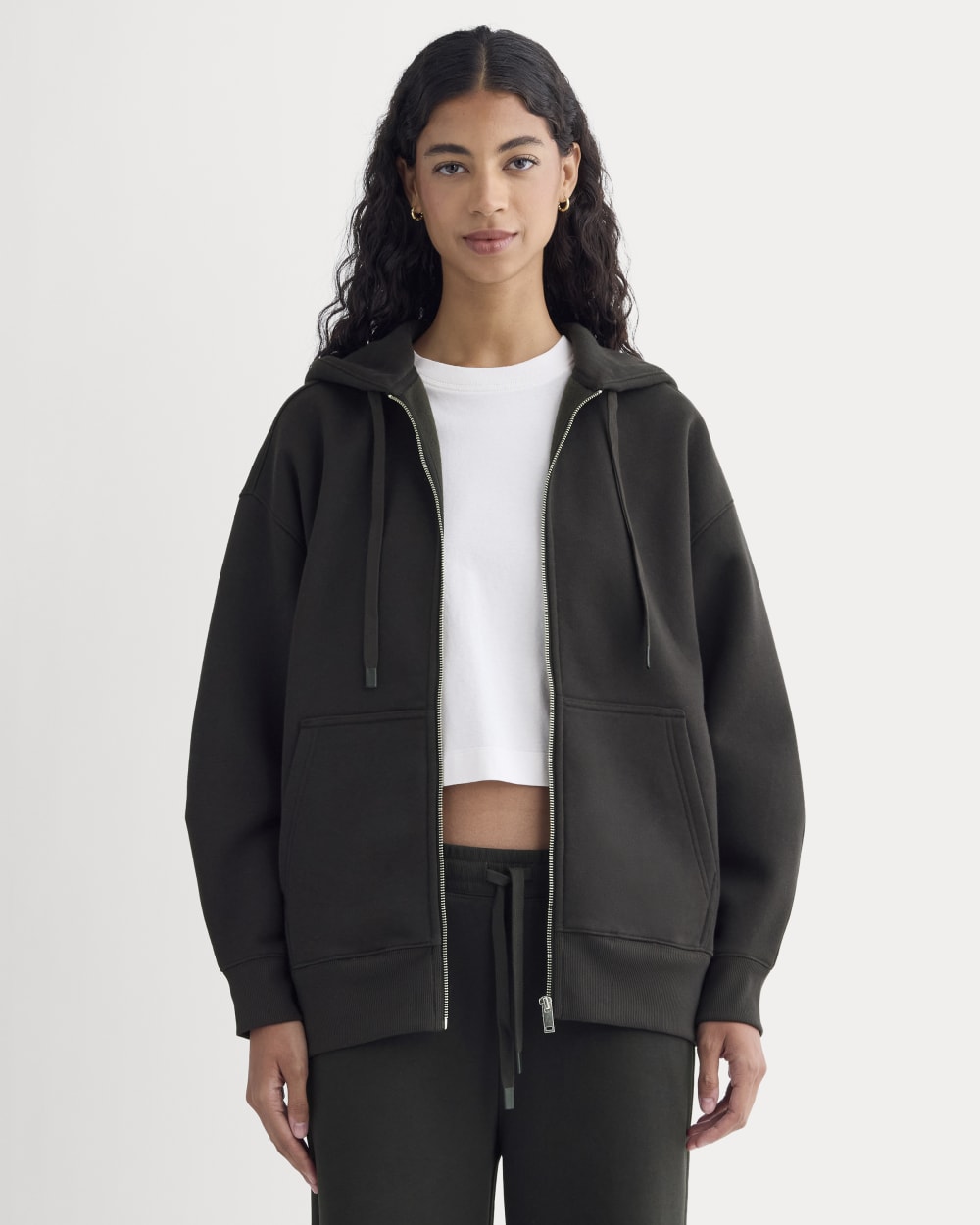 Luxe Fleece Oversized Full-Zip Hoodie in Black — front view