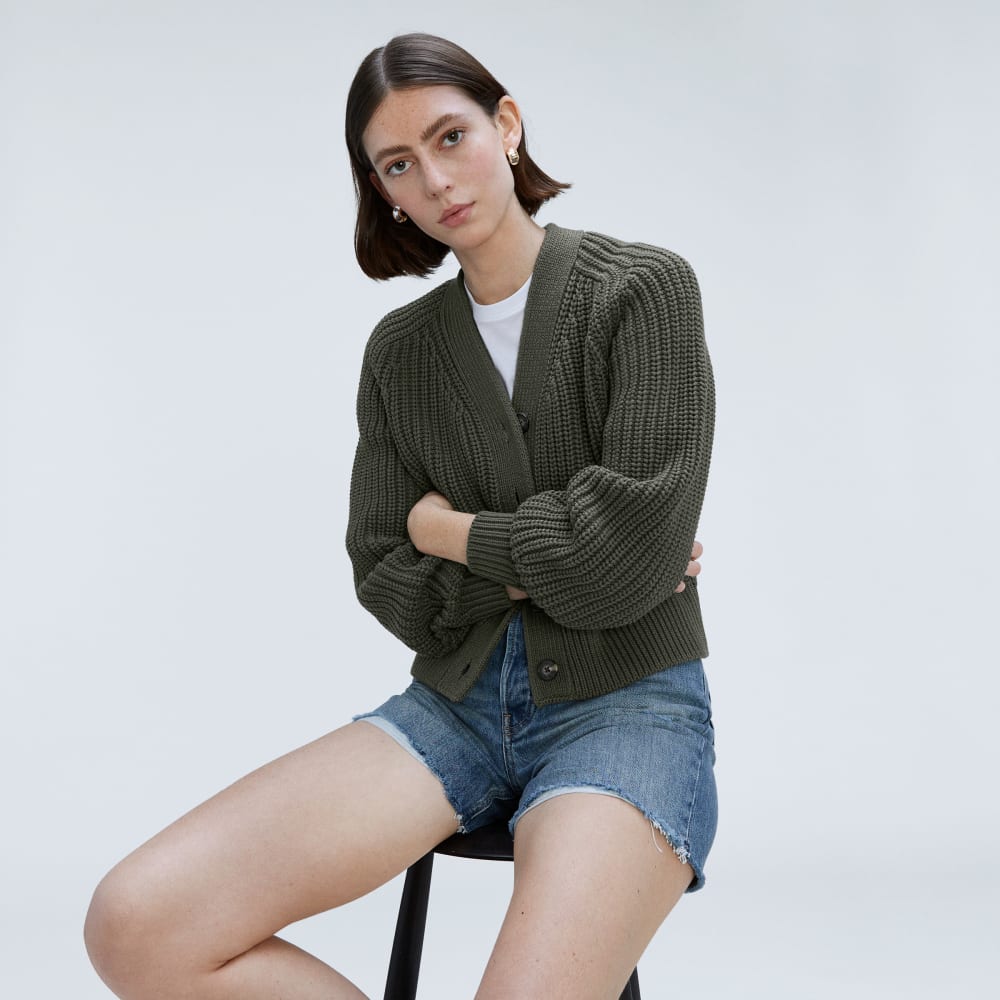 The Texture Cotton Cardigan in Kambaba — detail view