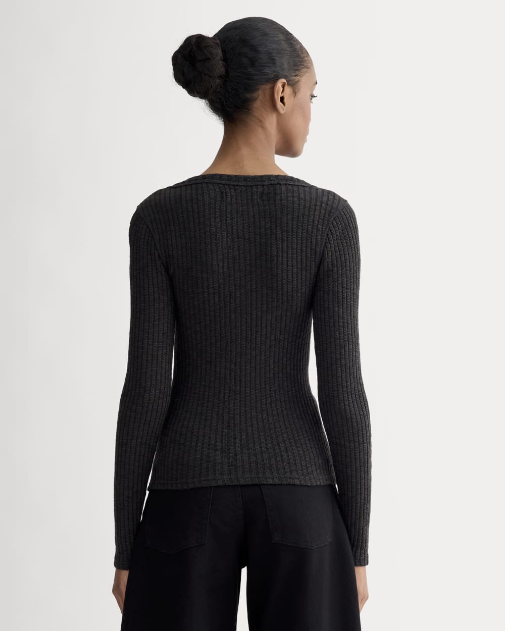 The Cozy Rib Henley in Black — detail view