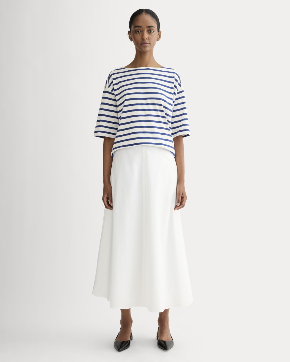 The Mariner Oversized Tee in Bone / Mazarine Blue — detail view
