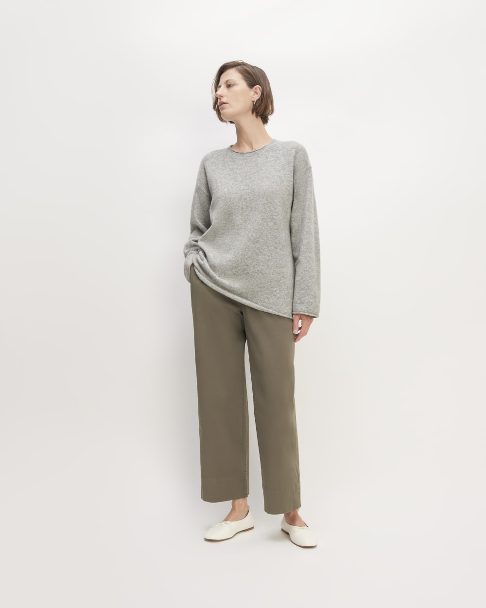 The Cozy-Stretch Crew in Heathered Grey — detail view