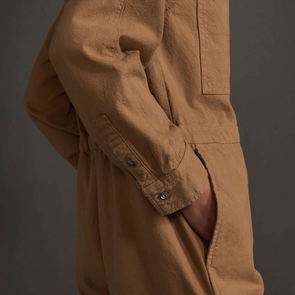 The Canvas Organic Cotton Coverall in Cappuccino — detail view