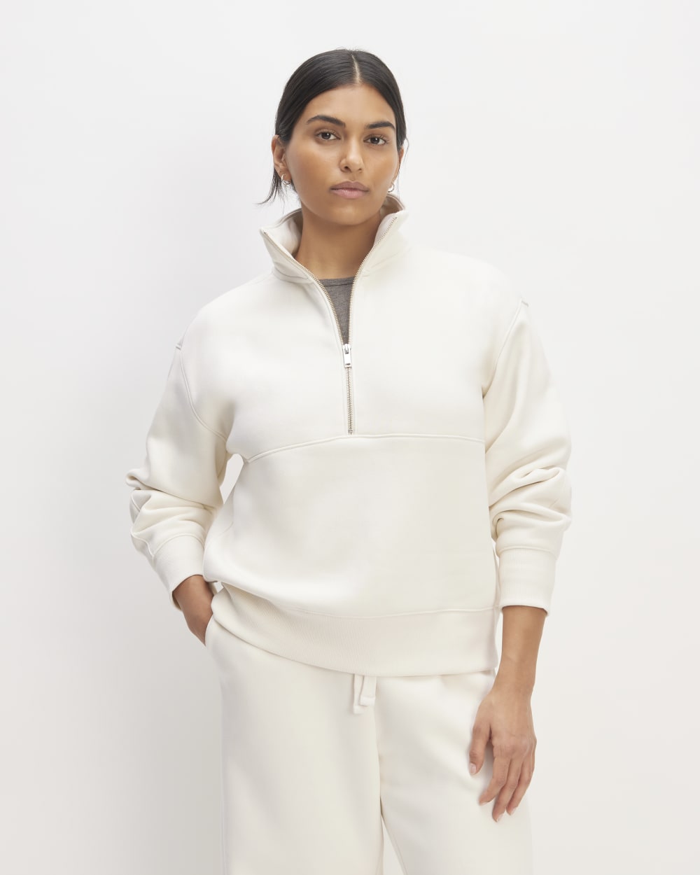 The ReTrack Half-Zip Sweatshirt in Bone — front view