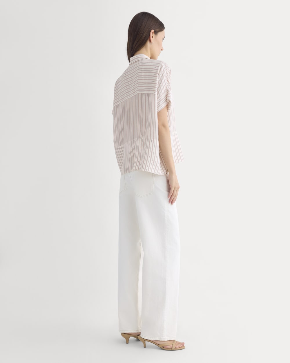 The Boxy Shirt in Washable Silk in Bone / Rose — detail view