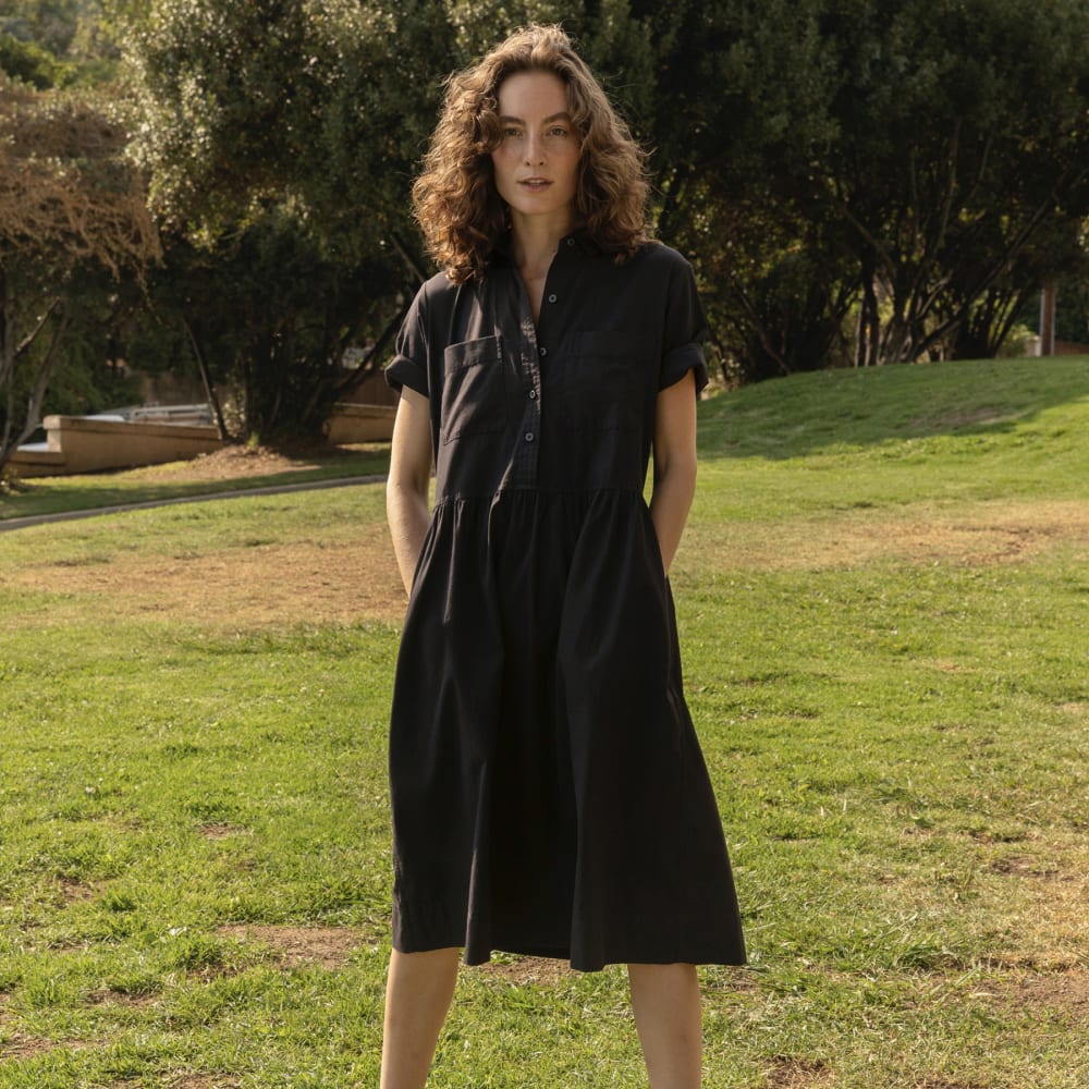 The Parklet Shirtdress® in Black — detail view