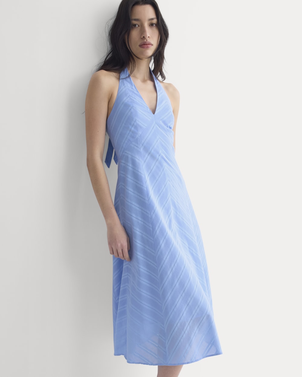 Textured Halter Midi Dress in Open Air Blue — detail view