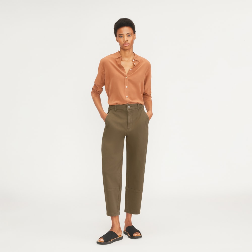 The Utility Barrel Pant in Dark Moss — front view