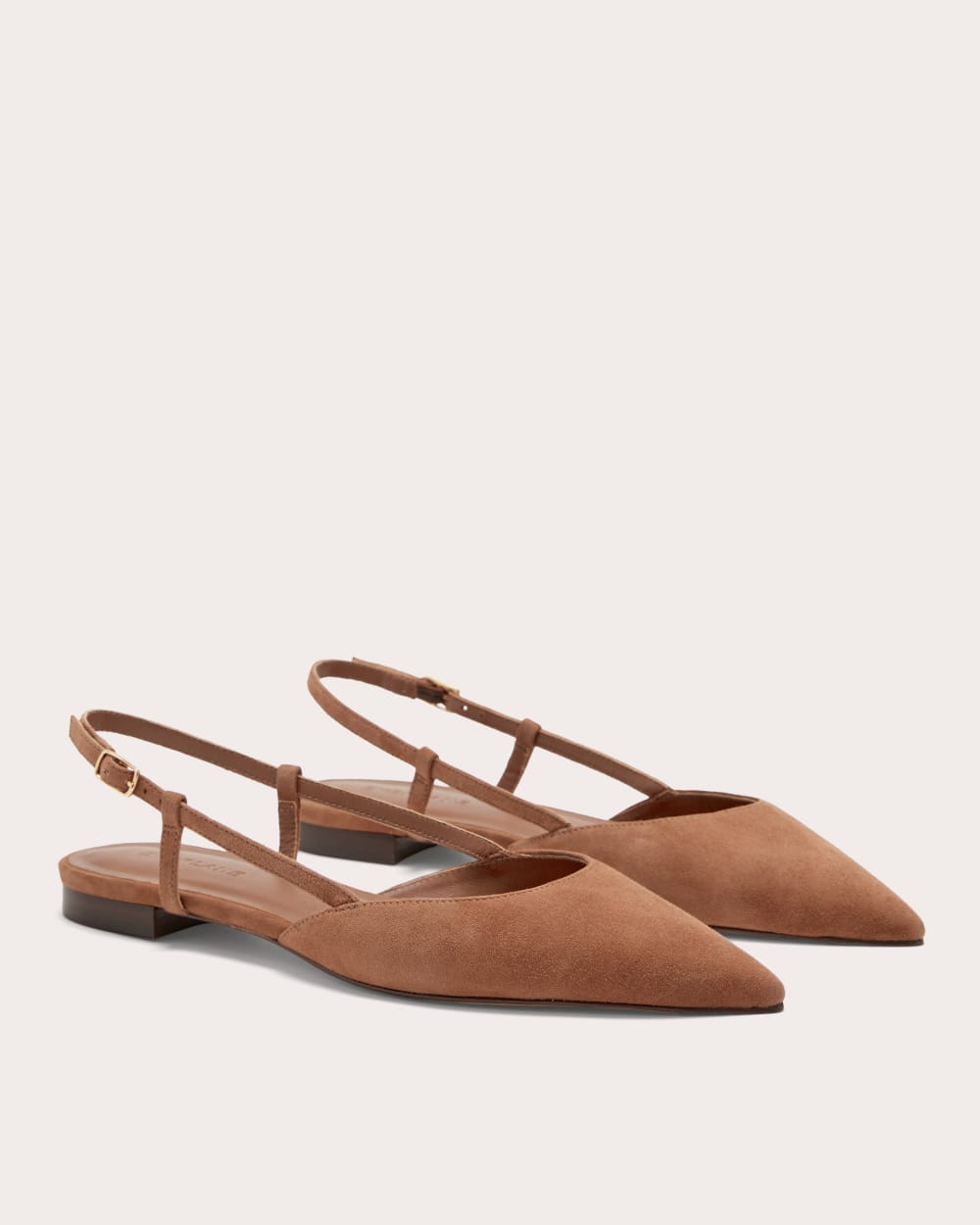The Studio Slingback Flat in Saddle Brown Suede — detail view