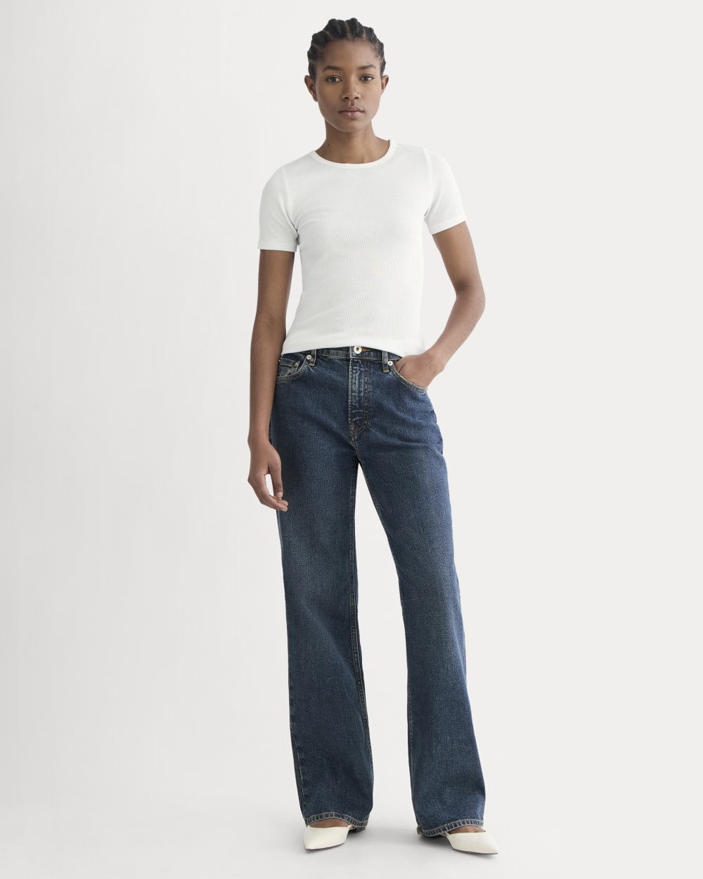 The Luxe Rib Crew in White — detail view