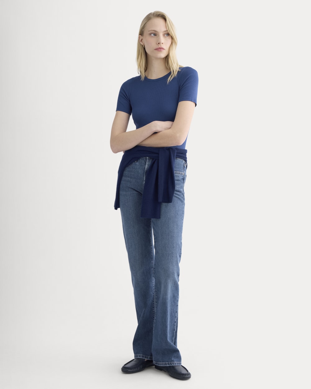 The Luxe Rib Crew in Estate Blue — detail view