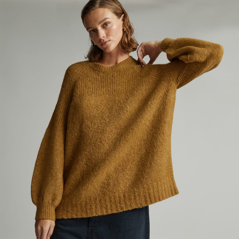 The SuperFuzz Alpaca Oversized Crew in Dijon — front view