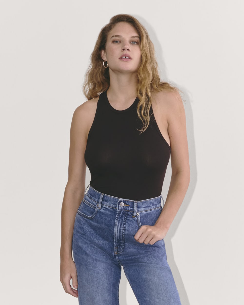 The Luxe Rib Racerback Tank in Black — front view