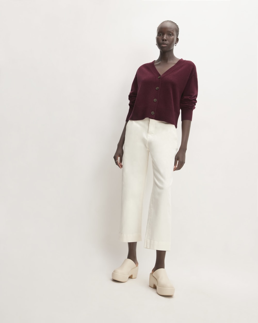 The Cashmere Cardigan in Brandy — detail view
