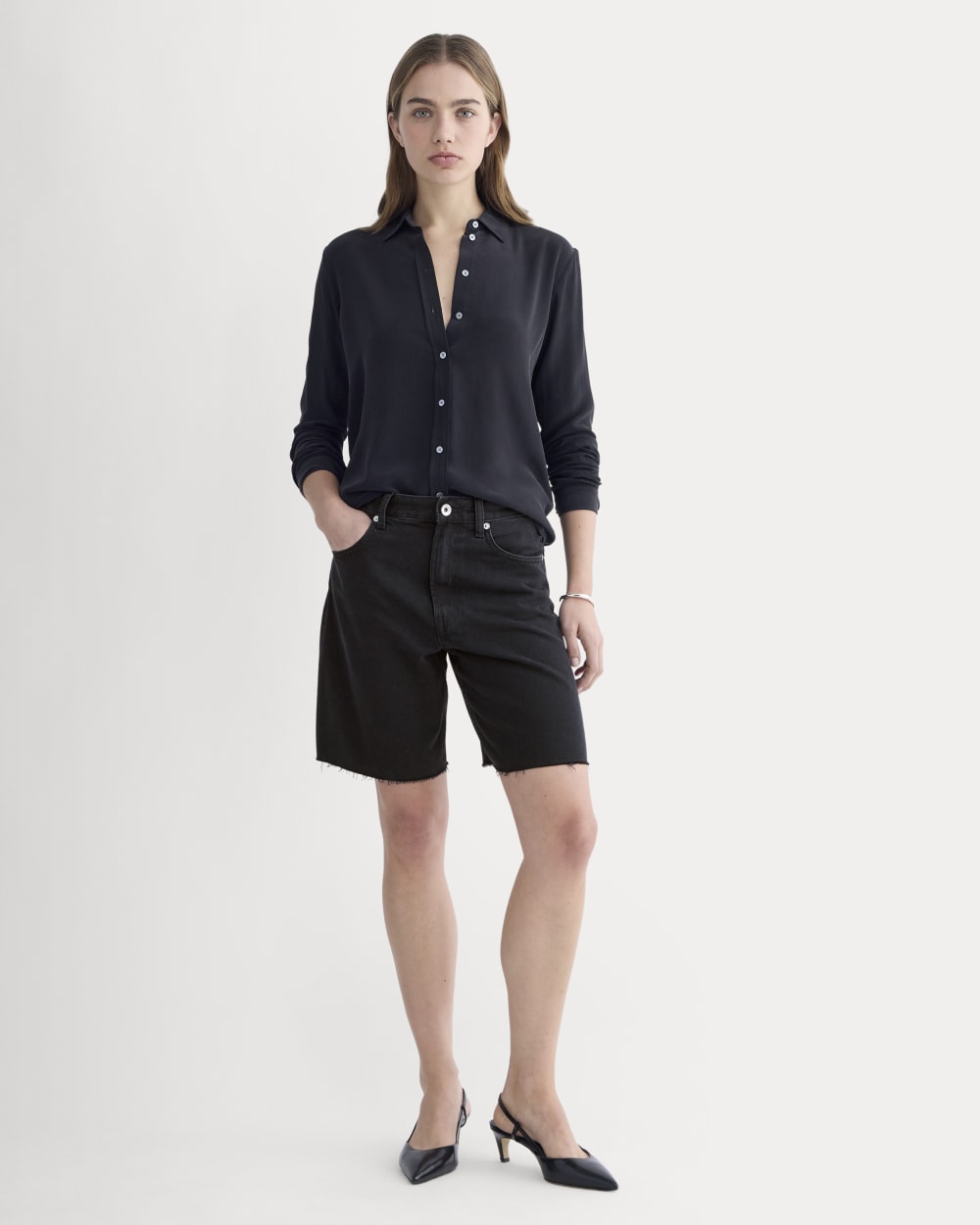 The OG Baggy Jean Short in Washed Black — front view