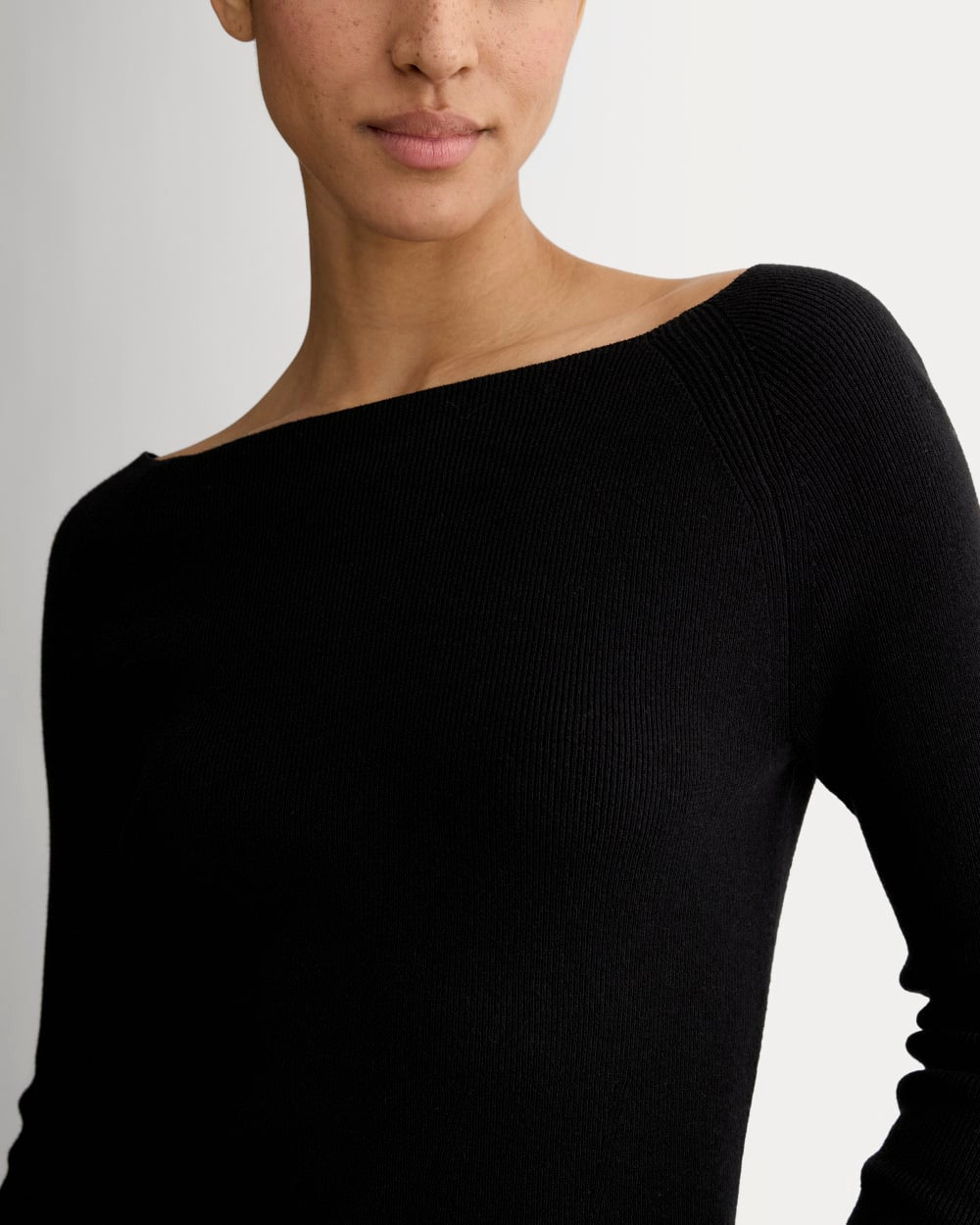 The Knit Boatneck Top in Black — detail view
