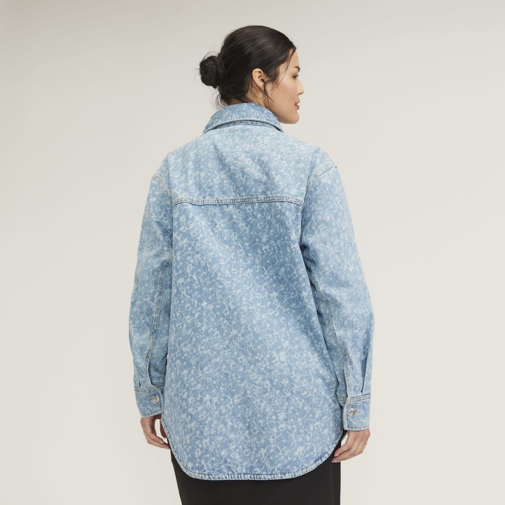 The Denim Overshirt in Light Painterly Strokes — detail view