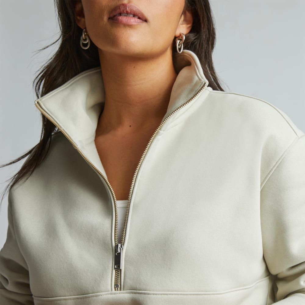 The ReTrack Half-Zip Sweatshirt in Pelican — detail view