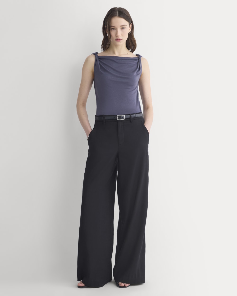 Cowl Neck Twist Tank in Butterluxe in Graystone — detail view