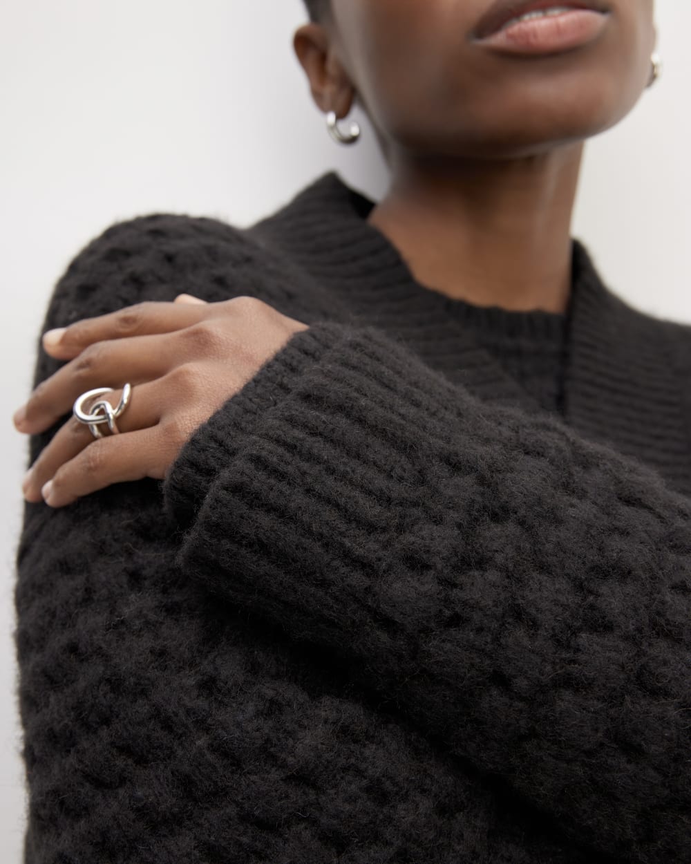 The Cloud Oversized Textured Cardigan in Black — detail view