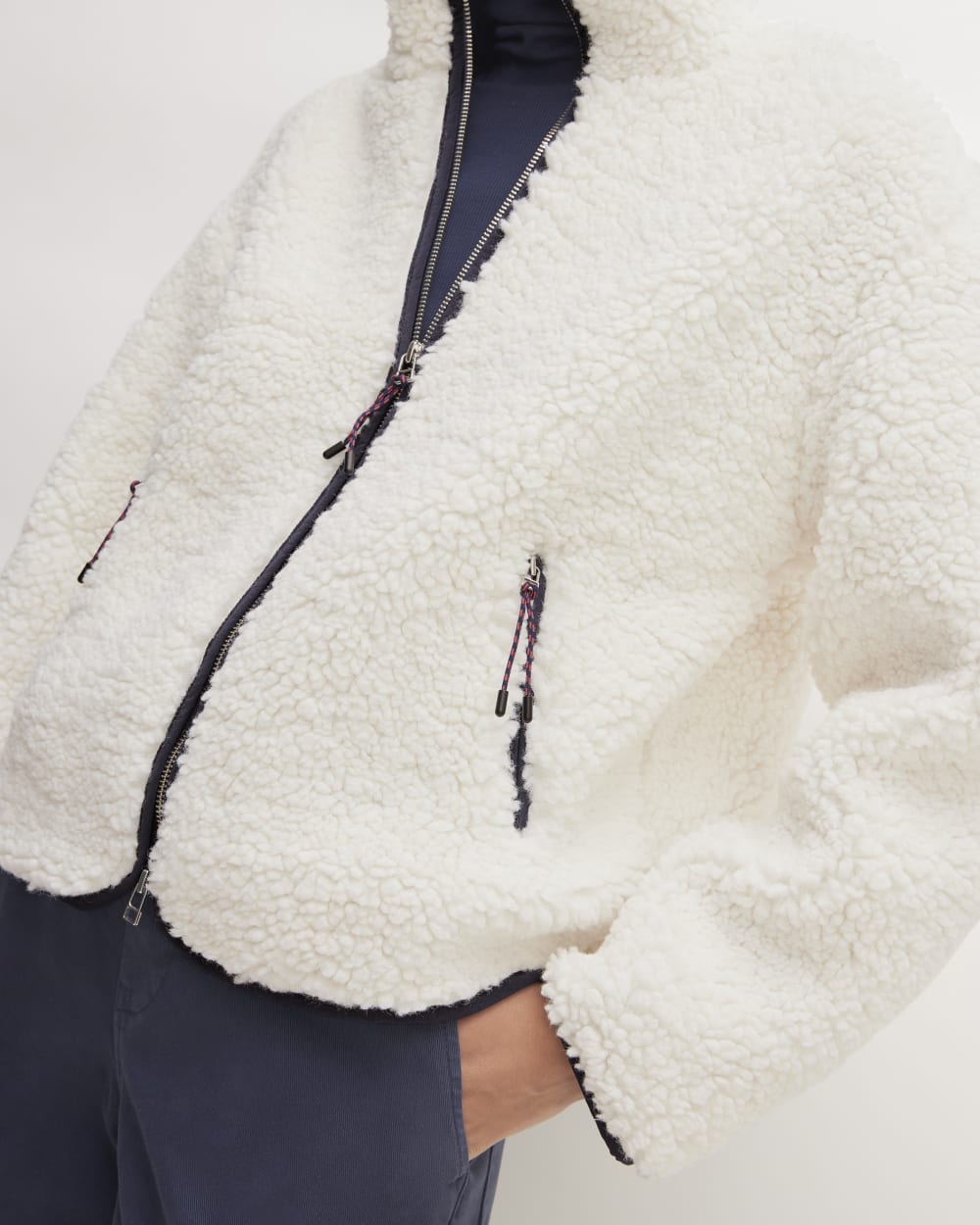 The ReNew Fleece Full Zip in Bone — detail view